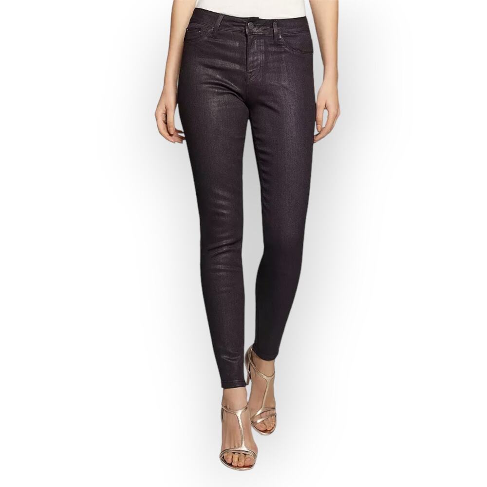 REISS Lux Metallic Coated Skinny Jeans SIZE 25x26 Berry Purple Ankle Stretch
